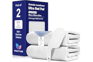 Vitality Care Waterproof Mattress Protector, Reusable Bed Pad for Incontinence, Washable, Absorbs 8 Cups, Tuck Design, King Size 86x152 cm, White