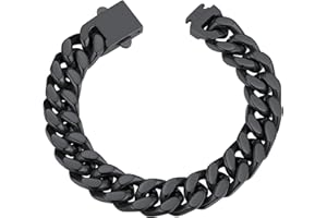 ChainsHouse Cuban Link Bracelet for Men Women, Solid Surgical Stainless Steel Silver Gold Black Chain Bracelet 5/7/9/12mm Wide,19/21/23cm Hip Hop Curb Bracelet