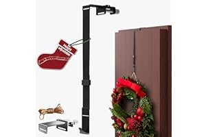 Menz Wreath Hanger for Front Door - Adaptable Wreath Holder for Front Door, Decoration Hanger, Decoration Hook for Christmas, Easter and Halloween, Christmas swags Outdoor Holder, Black