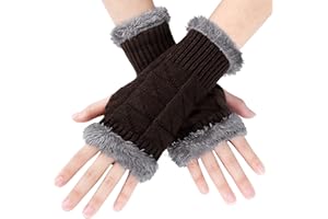 BLURBE Guanti Senza Dita Donna - Guanti Termici Invernali,Addensare Donna Guanti Senza Dita Invernali Termico Senza Dita Guanti Caldi Elastico con Foro Pollice