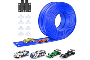 Pista de Coches 5m Incluye 4 Coches: KETIEE Rampa de Juguete Carreras Portátil para 1/64 Cars para Mayores de 3 Años, Azul