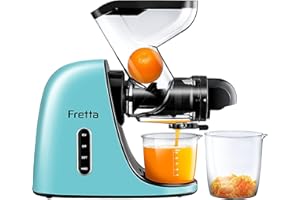 Fretta Licuadora prensado en frío-Extractor de zumos y verduras-Gran canal de alimentación para facilitar su uso-slow juicer machine-100% libre de BPA,Limpieza fácil(con cepillo)（azul claro）