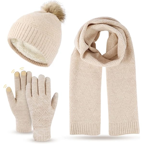 Zasfou Wintermuts, sjaal, touchscreen-handschoenen, set voor dames, thermische gebreide muts, beanie wintermuts, sjaals, winterhandschoenen, cadeau voor vrouwen, Donkerblauw, One size