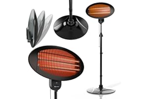 Juskys Infrarotstrahler 2000 W – Heizstrahler in Schwarz, höhenverstellbarer Standheizstrahler, 3 Heizstufen für Terrasse & Garten