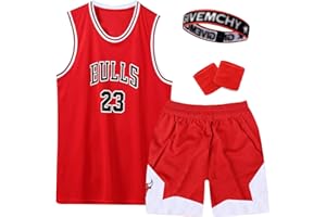 Hereneer Camiseta Baloncesto Niño, Conjunto Baloncesto, Camiseta y Pantalones Cortos de Baloncesto con Muñequeras y Diademas, Trajes de Baloncesto Equipación Baloncesto para Niños Adultos (Rojo-135)