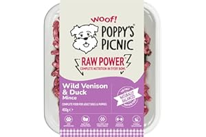 POPPY'S PICNIC Poppy’s Picnic - RAW POWER Venison & Duck – 8 Pack Raw Frozen Dog Food – High Protein Fresh Frozen Dog Food – Complete – Natural Venison, Duck & Beef – 8 x 450g