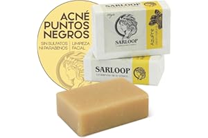 SARLOOP Jabón De Azufre Natural Para Acné Y Puntos Negros - Limpiador Facial Y Corporal Con Aceite De Eucalipto Y Canela - Pastillas Artesanales Piel Grasa - Vegano Sin Sulfatos Ni Parabenos - 100g