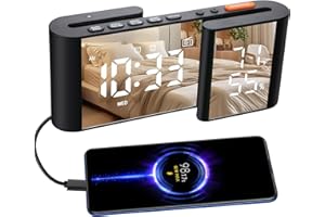 SENPRITY Bedside Radio Alarm Clock | S-Type Dual Screen Design,FM radio function,LED display temperature and humidity,12/24 time display,Volume/brightness adjustment,Dual alarm clock,USB Port (s0011)