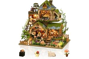 Cuteefun DIY Miniature House Kits, Mini Dollhouse with LED, Wooden Crafts for Adults Teen to Building, Birthday (Forest Adventures)