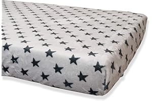 Babyline BACOESNE - Bajera coralina invierno, hipersuave, transpirable e hipoalergénica, esquinas engomadas, ajustable (estrellas negras, cuna 60 x 120), unisex