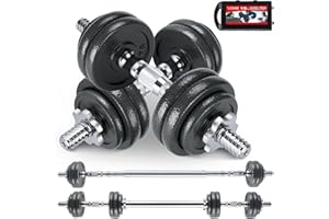 MOCOERL Hanteln Set, Gusseisen Hanteln, 2 in 1 Kurzhanteln & Langhantel mit Verbindungsrohr, 15 20 30 KG, Griff Gerändelt, Sternverschlüsse, Professionell Hanteln Gewichten für Krafttraining