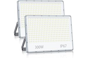YIQIBRO LED Security Lighting Floodlight 300W - 30000LM IP67 Waterproof Outdoor Flood Lights Mains Powered, 7000K Cold White Outside Lights Mains Powered for Garden, Patio, Yard(2 Pack)