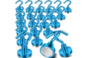 DGDUBRB 24 Stück Extra Starke Blaue Magnethaken, Neodym Magnete Mit Haken, 10Kg+ Tragfähigkeit, Modernes Design, Für Werkstätten, Garagen, Büros & Mehr