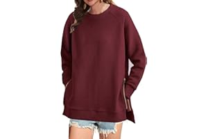 Koerye Felpa Donna Oversize a Girocollo Pullover Top Casual Maglia con Zip Pullover Donna Autunno Moda Maniche Lunghe con Spacco Laterale