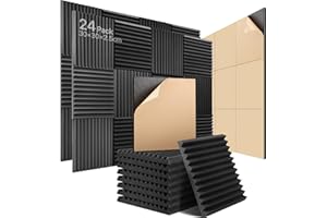 SOUNDSBAY Self-Adhesive Sound Proofing Panels 24 Pack Acoustic Foam Panels wedges High Density Fireproof Acoustic Panels Soundproofing Foam for Recording/Studios/Offices 12"×12"×1"