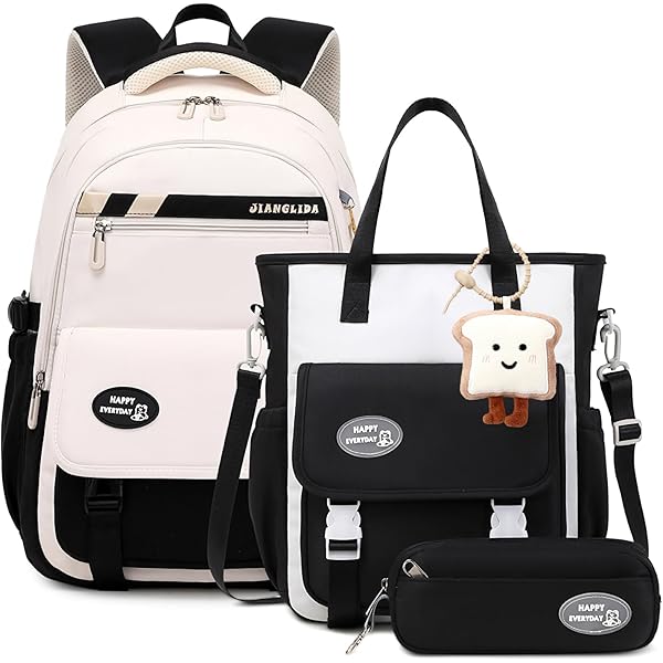 Tanou Schoolrugzak Tiener Meisjes 3 Stks Casual Kids Schooltas Set Stijlvolle Meisjes Boekentas Casual Dagrugzak, Zwart, 32x16x45cm