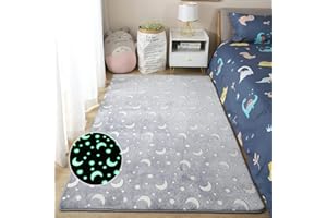 Stillshine. Luminiscente Alfombra Infantil Luna Universo Estrella Dinosaurio Patrón Alfombra de Juego Antideslizante Sala de Estar Decorativa Dormitorio Hogar Jardín de Infancia (Luna,80×200 cm)