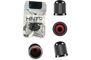 HNTR® Car Valve Caps | Set of 4 | Universal Tyre Air Valve Covers for Cars, Bikes & Motorcycles | Dustproof & Leakproof with Inner Seal Ring | Durable Black Screw-On Caps