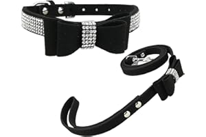 Newtensina Collier de Chien de Mode et Laisse avec Noeud Papillon Laisse de Collier de Chiot de Bling avec l'arc pour Le Chien