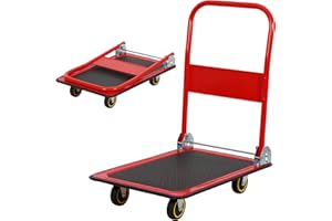 Panana Platform Truck, Foldable Trolley with 150kg Load Capacity, Push Hand Cart, Flat Bed Moving with Swivel Wheels for Loading and Storage Red