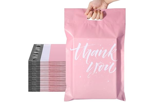 Switory Poly Mailers 25 Pcs Sacs d'expédition avec poignée Mise à niveau de conception Sacs postaux pour vêtements avec autocollants, sac étanches, rose - 12X15,5"(305x394mm)