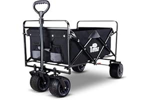 ‎TMZ TMZ All-Terrain Faltbarer Bollerwagen mit Fußbremse, Breiter Auto-Reifen Gartenwagen, 90 L Handwagen, Praktisch Integrierte Vorderradlenkung Transportwagen Klappwagen, Last bis 120kg(Schwarz/Grau)