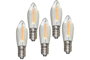 ERZGEBIRGSLICHT GLÜCK AUF Erzgebirgslicht - AUSWAHL - 5 Stück LED Filament Topkerze 48 V 0,2 W für 5 Brennstellen E10 Riffelkerze Ersatzbirne Glühbirne Glühlämpchen für Lichterketten Pyramide Schwibbogen