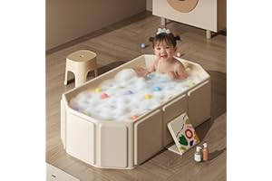 COMEBACHOME Collapsible Baby Bathtub, 75x45x25cm PVC Foldable Baby Bathtubs with Outfall & Support Feet, Portable Infant Bath Tub for Toddlers 0-8 Years Old