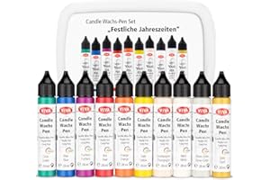 LM-KREATIV Viva Decor - Juego de 10 lápices de colores brillantes con forma de vela en una elegante caja de almacenamiento. Perfecto para manualidades, regalos y arte creativo de velas en todas las estaciones