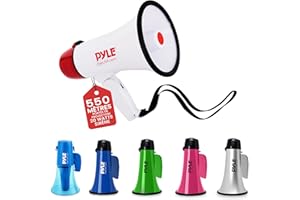 Pyle Mégaphone 20W - Mégaphone Portable, Portée de Projection Jusqu'à 800 Mètres Carrés, Mode Parole et Alerte Sirène, Bandoulière, Fonctionne sur Batterie (Blanc)