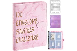 ANYUKE 100 Envelopes Saving Challenge, 100 Day money saving wallet, A5 Savings Challenges Binder- Easy & Fun Way to Save $5,050, 100 Envelope Challenge Binder for Home (Pink Marbled)