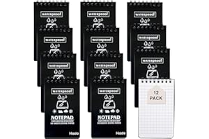 IBEQUEM 12 Stück Pocket Wasserdichte Notizblock, A7 Allwetter-Notizbuch mit Top-Spirale, 3 x 5 Zoll Mini-Spiral-Notizbücher für Outdoor-Aktivitäten, Aufnahme und taktische Tasche (Schwarz)