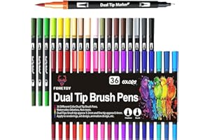 FORETOY Feutres Coloriage 36 Couleurs, Feutre Coloriage Adulte et Enfant Stylo Aquarelle Brush Pen Marqueur pour Bullet Journal, Dessin, Peinture, Mandala, Pointe Pinceau 1-2 mm et Pointe Fine 0.4 mm