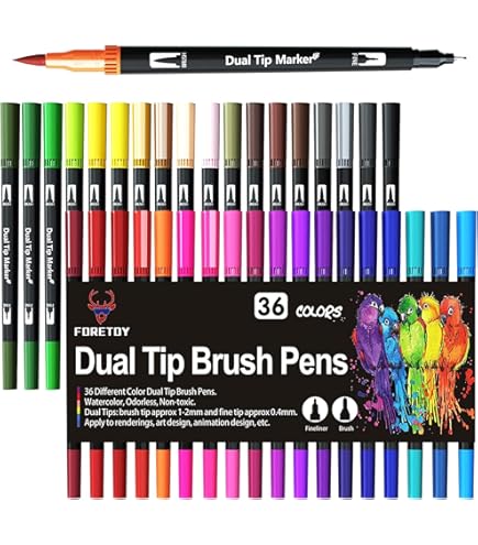 Set 70 Pezzi Per Disegno - 24 Penne Calligrafiche Doppia Punta, 36 Matite Colorate, Accessori - Foto 7