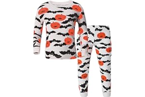 TCWWBB Kinder Halloween Schlafanzug Langarm Zweiteilig Pyjama Set Kürbis Skelett Baumwolle Winter Schlafanzüge Nachtwäsche Größe 2-8 Jahre 98 104 110 116 122 128
