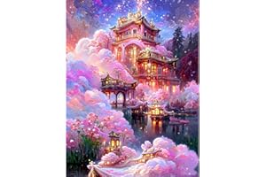 QENSPE 5D Diamond Painting Kit para Adultos, Rosa Castillo Cuadro Diamante Fantasía Castillo Diamond Art Completo para Niños, DIY Rhinestones Bordado Punto de Cruz para Decoración Hogar 30x40cm