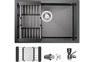 Coubird Kitchen Sink Black Stainless Steel Undermount Small Single Bowl Kitchen Sink with Drainer Fittings Suitable for Kitchens, Bars and Utility Rooms(38x30cm)