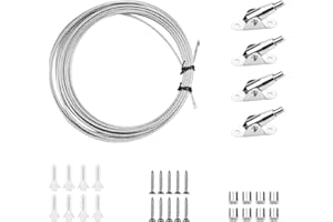 Hyakoz Cavo Acciaio 2mm x 5m, Filo Acciaio per Tende Cavo di Acciaio inossidabile Fune Metallica 2mm con 4 Clip di Montaggio, per Tenda, Appendere Cornici