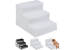 ‎RELAXDAYS Relaxdays Schody dla psów 3 stopnie, małe i duże psy, łóżko i kanapa, obicie materiałowe, schody dla zwierząt wewnątrz, wymiary (wys. x szer. x gł.): 30 x 35 x 45 cm, białe