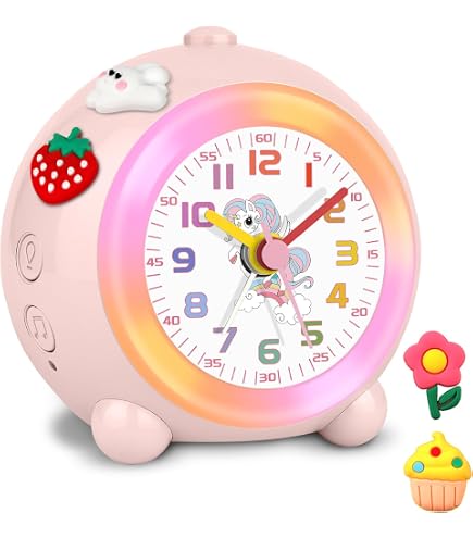 Sveglia analogica per bambini gufo rosa commutabile con allarme snooze e luce
