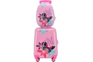 Bontour Juego de 2 Maletas Infantiles, Mochila y Maleta de Viaje para niños con Figura de Mariposa