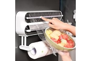 GBKDQQ Distributore di pellicola trasparente 3 in 1, dispenser magnetico di pellicola con taglierino, rullo e dispensatore, supporto per rotolo da parete, cucina, taglierina, porta rotolo da cucina, senza