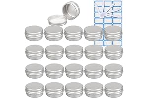ZEOABSY 20 Piezas Tarros de Aluminio con Tapa Rosca 10ml, Plata Tarros de Aluminio Vacíos Redondo para Contenedor De Cosméticos Cremas Caja de almacenaje con 5 Espátula y 1 Etiqueta