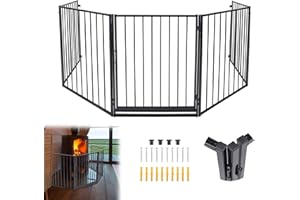 QEENTOE Kaminschutzgitter Metall Ofenschutzgitter Türschutzgitter Baby Kinder Kaminschutzgitter Sicherheitsbarriere Für Kamine und Öfen Inkl.5 Elemente Schwarz 305x 76CM