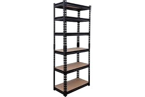 BonKaso Adjustable 6-Shelf Metal Storage Rack | Heavy-Duty Steel Boltless Rivet Utility Shelving Unit for Garage, Kitchen & Office | 62 Inches Height (62 x 24 x 12 in) – Black