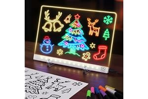 PIPIHOME Led Drawing Board for Children, 13.7”x10” Doodle Glow with 7 Colors Pen, Kids LED Drawing Lamp Light up Note Message Board, Glowing Acrylic Dry Erase Boards, Secret Santa Gifts for Kids