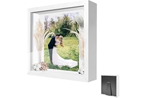 OUTALIZ Cornice portafoto 3D, Cornice Profonda da Riempire 25 x 25 cm, con Lastra Acrilica Trasparente, Cornice per Oggetti 3D Più Profonda di 3 cm, per Regalo di Nozze, Bianco