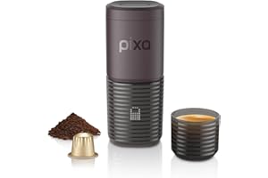 WACACO PIXAPRESSO Przenośny i elektryczny ekspres do kawy, z 4 rodzajami kawy i szybkim nagrzewaniem, bateria 3 * 3000 mAh, 20 bar, do kawy mielonej i kapsułek NS, Ekran dotykowy, Ciemny burgund