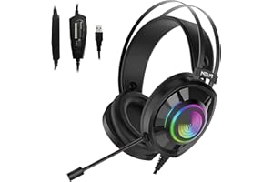 Noua Echo Cuffie Gaming USB Rainbow Over-Ear con Driver da 50 mm, Cuffie da Gioco Suono Surround 7.1 con Microfono Flessibile Headset per PC, Mac, Laptop