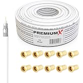 PremiumX BASIC 50m Coaxial Cable - Perfect Reception with 135dB Quad Aluminum Shielding - Compatible with DVB-S/S2, DVB-C, DV